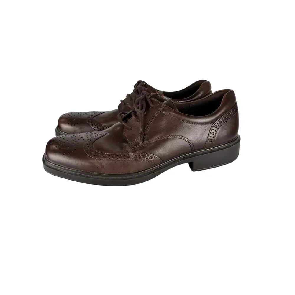 ECCO Brown Leather Wingtip Oxford Dress Shoes EU 43 US 9.5-10 Comfort NWOB